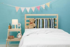 The bedroom for child, Modern blue bedroom for kid photo