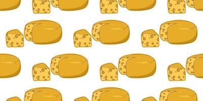 Seamless pattern of yellow cheese with cut out piece isolated on white background. Dairy. vector