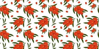 Sea buckthorn seamless pattern. Beautiful vector seamless pattern with orange berry. Suitable for wallpapers, web page backgrounds, surface textures, textiles