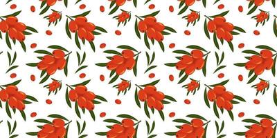 Sea buckthorn seamless pattern. Beautiful vector seamless pattern with orange berry. Suitable for wallpapers, web page backgrounds, surface textures, textiles