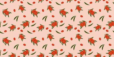Sea buckthorn seamless pattern. Beautiful vector seamless pattern with orange berry. Suitable for wallpapers, web page backgrounds, surface textures, textiles.