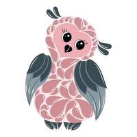 Drawn cute pink owl on a white background. Postcard, children's print, vector