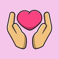 mano con ilustración de icono de vector de dibujos animados de corazón de amor. concepto de dibujos animados plana