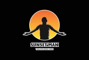 puesta de sol amanecer con libertad hombre masculino para gimnasio deporte maratón diseño de logotipo vector