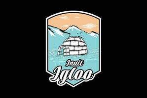 Retro Vintage Eskimo Inuit Igloo or Ice House with Iceberg Mountain Badge Emblem Label Logo Design vector