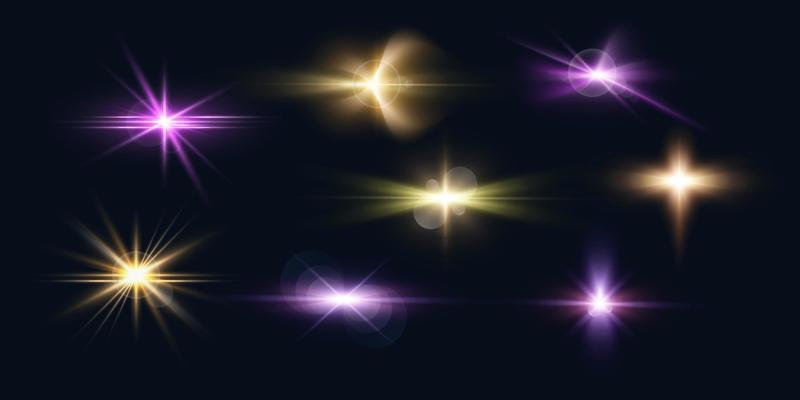Collection of Colorful Transparent Lens Flare Effects. Glowing Light Effect