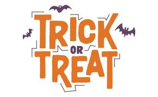 Trick or Treat lettering design with flying bats. Halloween card or banner spooky design. vector