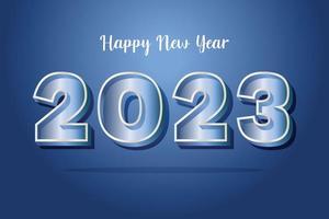 feliz año nuevo 2023 texto de diseño con tipografía 3d de color azul-plata de 2023 vector