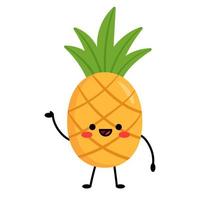 Pineapple says. Cartoon character pineapple with arms and legs, with different emotions. Vector illustration isolated on white background