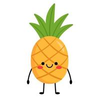 Pineapple stands. Cartoon character pineapple with arms and legs, with different emotions. Vector illustration isolated on white background