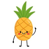 Pineapple points the finger. Cartoon character pineapple with arms and legs, with different emotions. Vector illustration isolated on white background