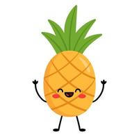 Pineapple put his hands up. Laughs. Cartoon character pineapple with arms and legs, with different emotions. Vector illustration isolated on white background