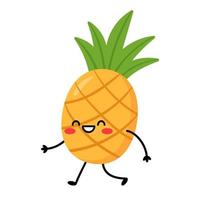 Pineapple goes or walks. Cartoon character pineapple with arms and legs, with different emotions. Vector illustration isolated on white background