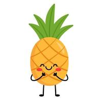 la piña está feliz. piña de personaje de dibujos animados con brazos y piernas, con diferentes emociones. ilustración vectorial aislado sobre fondo blanco vector