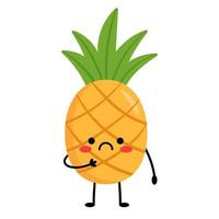 Pineapple gurgles. Cartoon character pineapple with arms and legs, with different emotions. Vector illustration isolated on white background