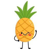 Pineapple winks. Cartoon character pineapple with arms and legs, with different emotions. Vector illustration isolated on white background