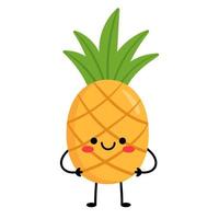 Pineapple stands. Cartoon character pineapple with arms and legs, with different emotions. Vector illustration isolated on white background