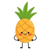 Pineapple stands. Cartoon character pineapple with arms and legs, with different emotions. Vector illustration isolated on white background