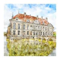 Castle France Watercolor sketch hand drawn illustration vector