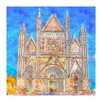 Orvieto Cathedral Italy Watercolor sketch hand drawn illustration vector