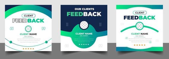 Customer feedback testimonial social media post web banner template. client testimonials social media post banner design template with green color vector