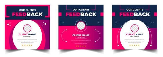 Customer feedback testimonial social media post web banner template. client testimonials social media post banner design template with red color vector