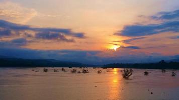 A beautiful sunrise over a beautiful two-colored river. video