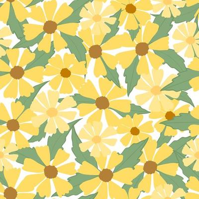 Seamless vector flower pattern with summer vibe. floral seamless pattern. yellow wildflowers on white background.