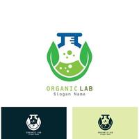 concepto de diseño de logotipo de laboratorio verde laboratorio creativo con vector de hoja