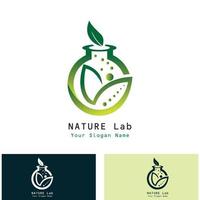 concepto de diseño de logotipo de laboratorio verde laboratorio creativo con vector de hoja