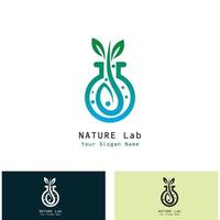 concepto de diseño de logotipo de laboratorio verde laboratorio creativo con vector de hoja