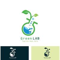 concepto de diseño de logotipo de laboratorio verde laboratorio creativo con vector de hoja