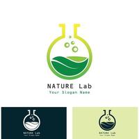 concepto de diseño de logotipo de laboratorio verde laboratorio creativo con vector de hoja