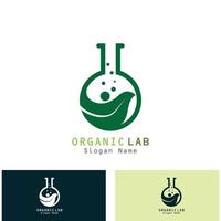 concepto de diseño de logotipo de laboratorio verde laboratorio creativo con vector de hoja