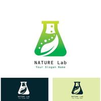 concepto de diseño de logotipo de laboratorio verde laboratorio creativo con vector de hoja