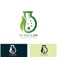 concepto de diseño de logotipo de laboratorio verde laboratorio creativo con vector de hoja