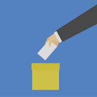 flat illustration of hands putting voting paper in a box vector