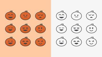 Halloween pumpkin doodle style icon set with simple design and cute expression vector