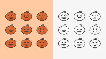 Halloween pumpkin doodle style icon set with simple design and cute expression vector