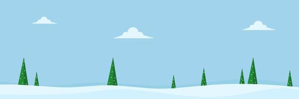 winter landscape banner with pine trees and clear sky vector