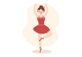 plantilla de ballet dibujado a mano dibujos animados ilustración plana hembra hermosa bailarina bailando vistiendo trajes de tutú en el diseño del escenario vector