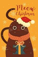 Greeting card with a cute Christmas cat. Vector graphics.