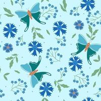 Seamless pattern with butterflies and flowers. Vector graphics.