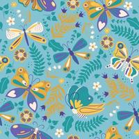 Seamless pattern with butterflies and flowers. Vector graphics.