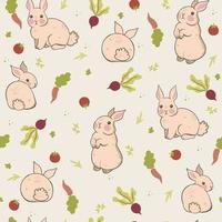 Seamless pattern with rabbits and vegetables. Vector graphics.
