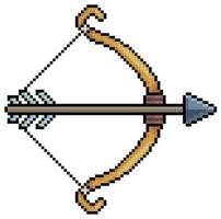 Pixel art archer bow and arrow vector icon for 8bit game on white background