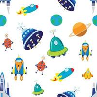 seamless cartoon spaceship pattern background vector