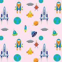 seamless cartoon spaceship pattern background vector