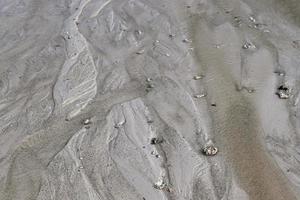 Beautiful shots of the white beach sand on the Seychelles paradise island with footprints photo