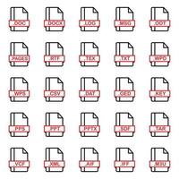 Set of Document File Formats and Labels icons. Vector illustration.